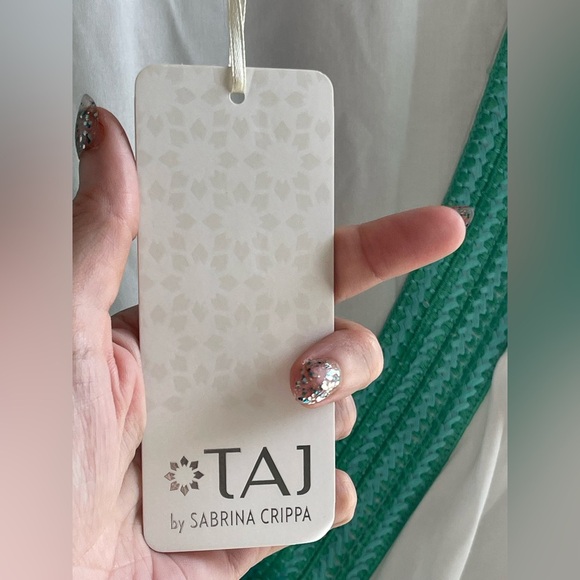 NWT Taj by Sabrina Crippa OLIVIA WRAP Ruffle DRESS in White and Teal - Picture 7 of 12